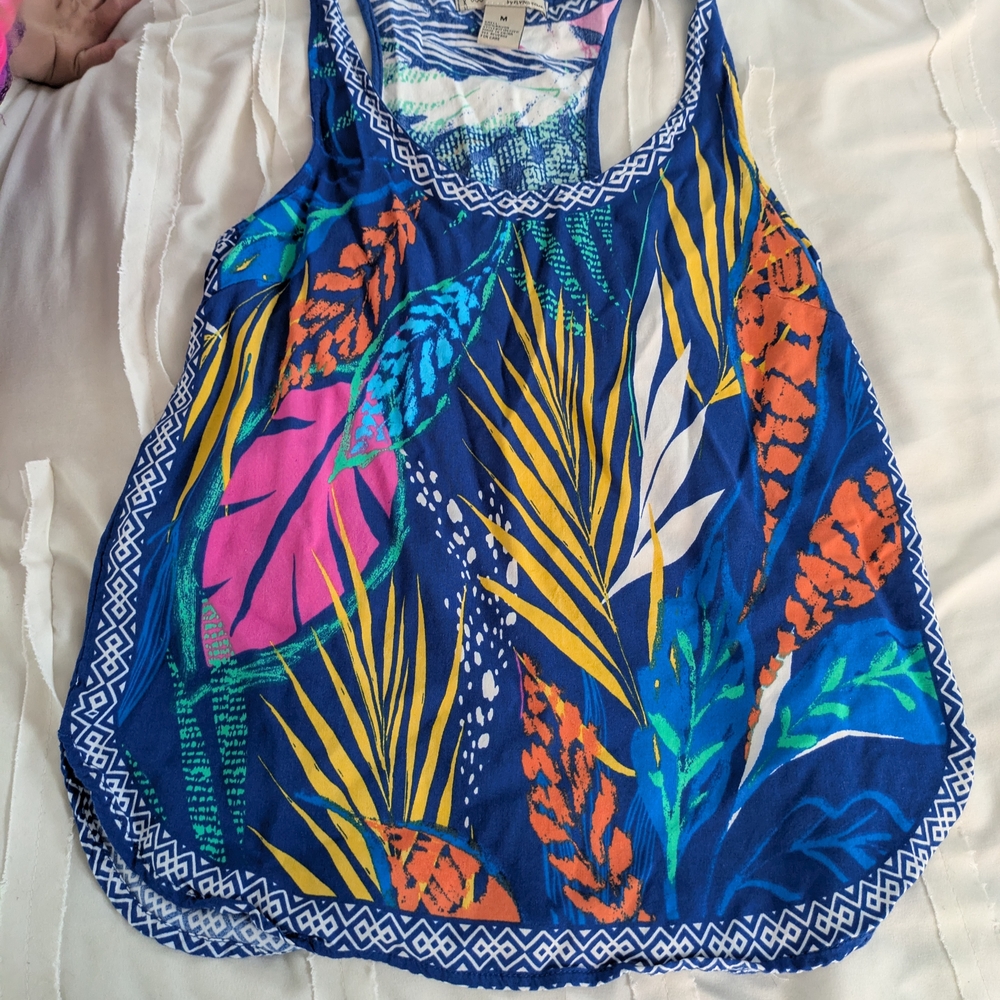 Blue and Pink Graphic Sleeveless Tank Top